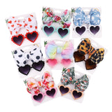 Floral Print Bowknot Hairband Heart-Shaped Sunglasses Set (2pcs)