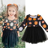 Halloween Pumpkin Print Dress for 0-4Years Baby Girl