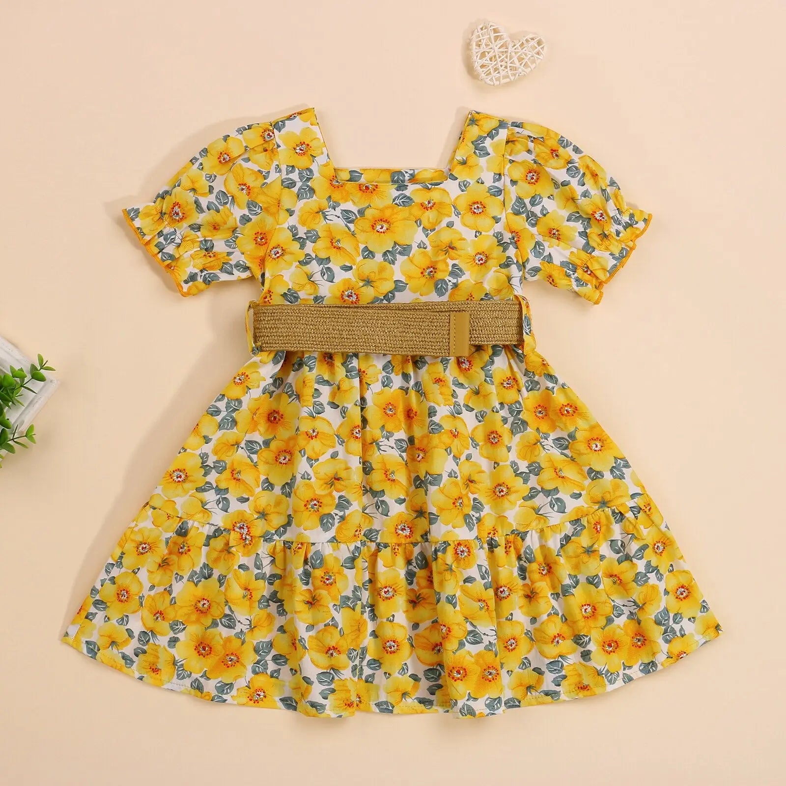 Casual Yellow Square Dress and Waistband MumsDeal