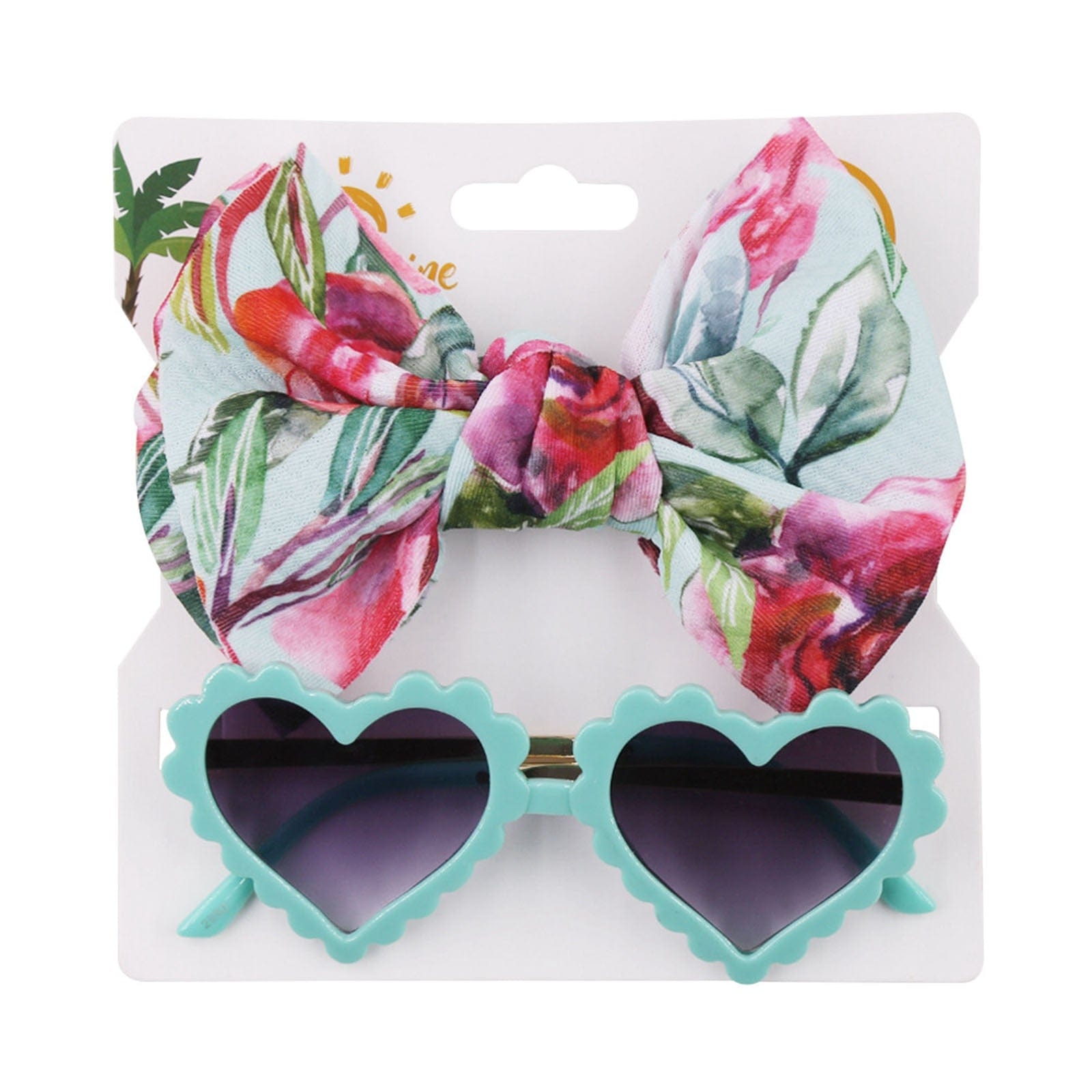 Floral Print Bowknot Hairband Heart-Shaped Sunglasses Set (2pcs) MumsDeal